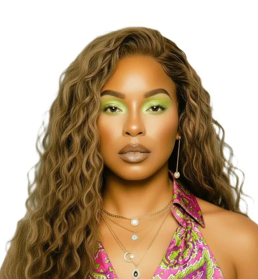 Water Wave Curly Light Brown With Highlights Lace Front Human Hair 24' Pre Plucked HD Transparent Wigs