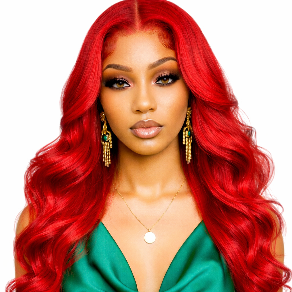 Red Glueless Straight 24' HD Lace Frontal Human Hair Wigs Body Wave