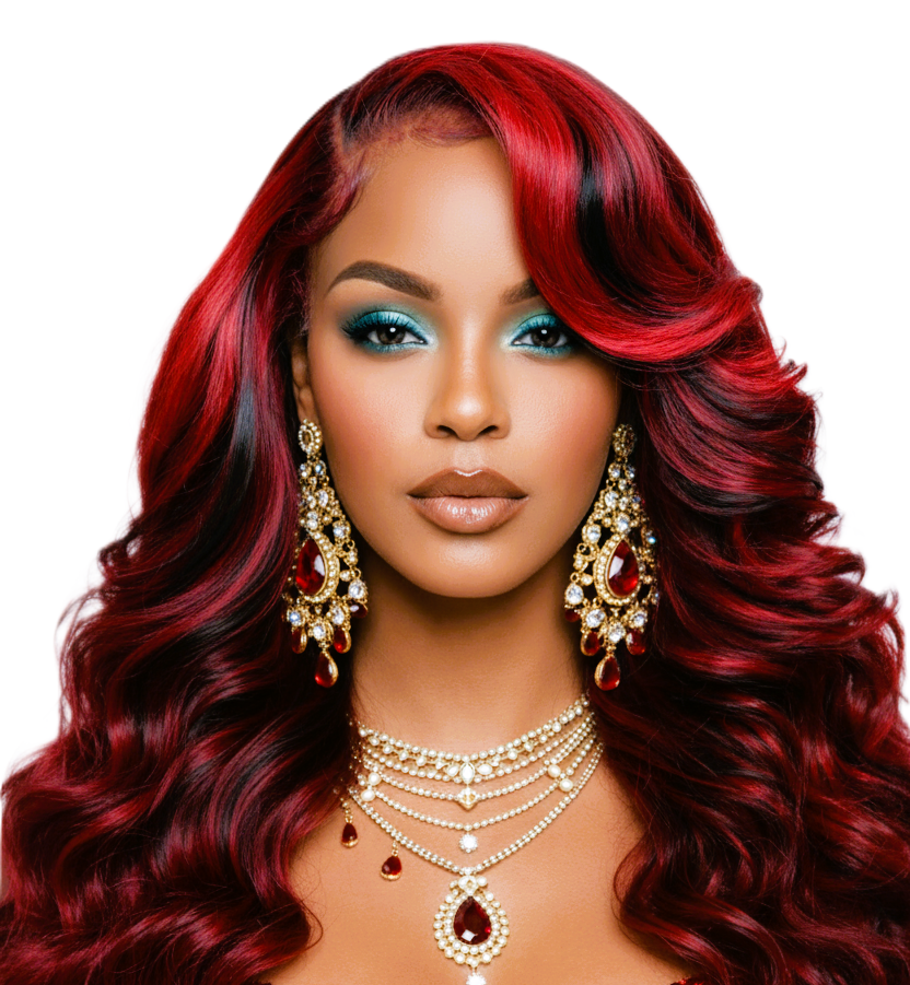 Red Rose Black Wear and Go 24' Highlights Body Wave Human Black Lace Front Human Hair Wigs