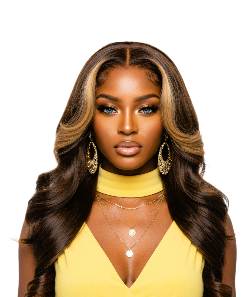 Brown Highlight 24' Transparent Luxurious Glueless HD Lace Frontal Body Wave Wig Closure Human Hair